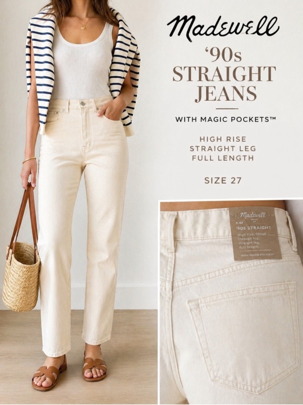 Madewell Cream High-Rise '90s Straight Leg Jeans